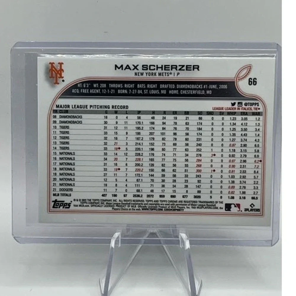 Max Scherzer Black Border 2022 Topps Chrome Ben Baller 66 MLB New York Mets